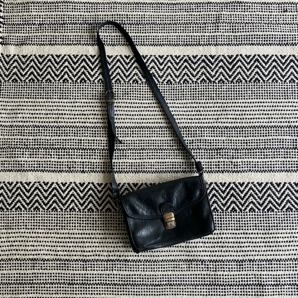 The Stone Black Leather Crossbody Bag